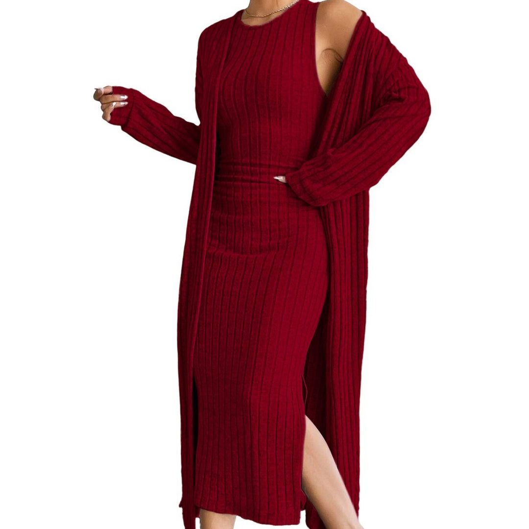 Robe en tricot pour femme avec cardigan long et fente sur le côté Levoire