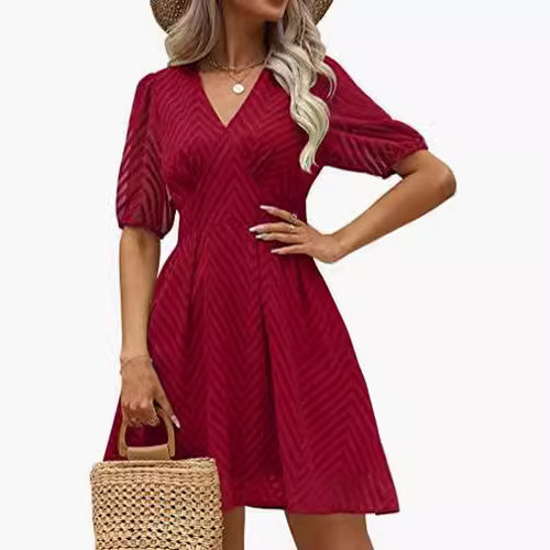 Robe femme avec manches bouffantes ¾ et décolleté en V Levoire