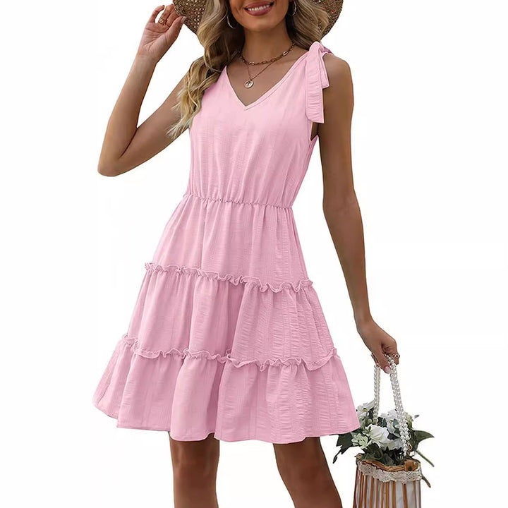 Robe d'été sans manches pour femmes avec volants et décolleté en V Levoire