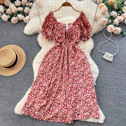 Levoire | Robe rétro à imprimé floral avec encolure en V Rot Taille libre