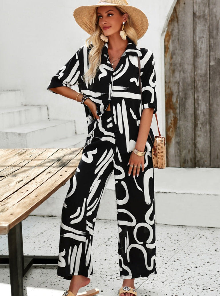 Levoire | Ensemble Deux Pièces Avec Chemise Imprimée Et Pantalon