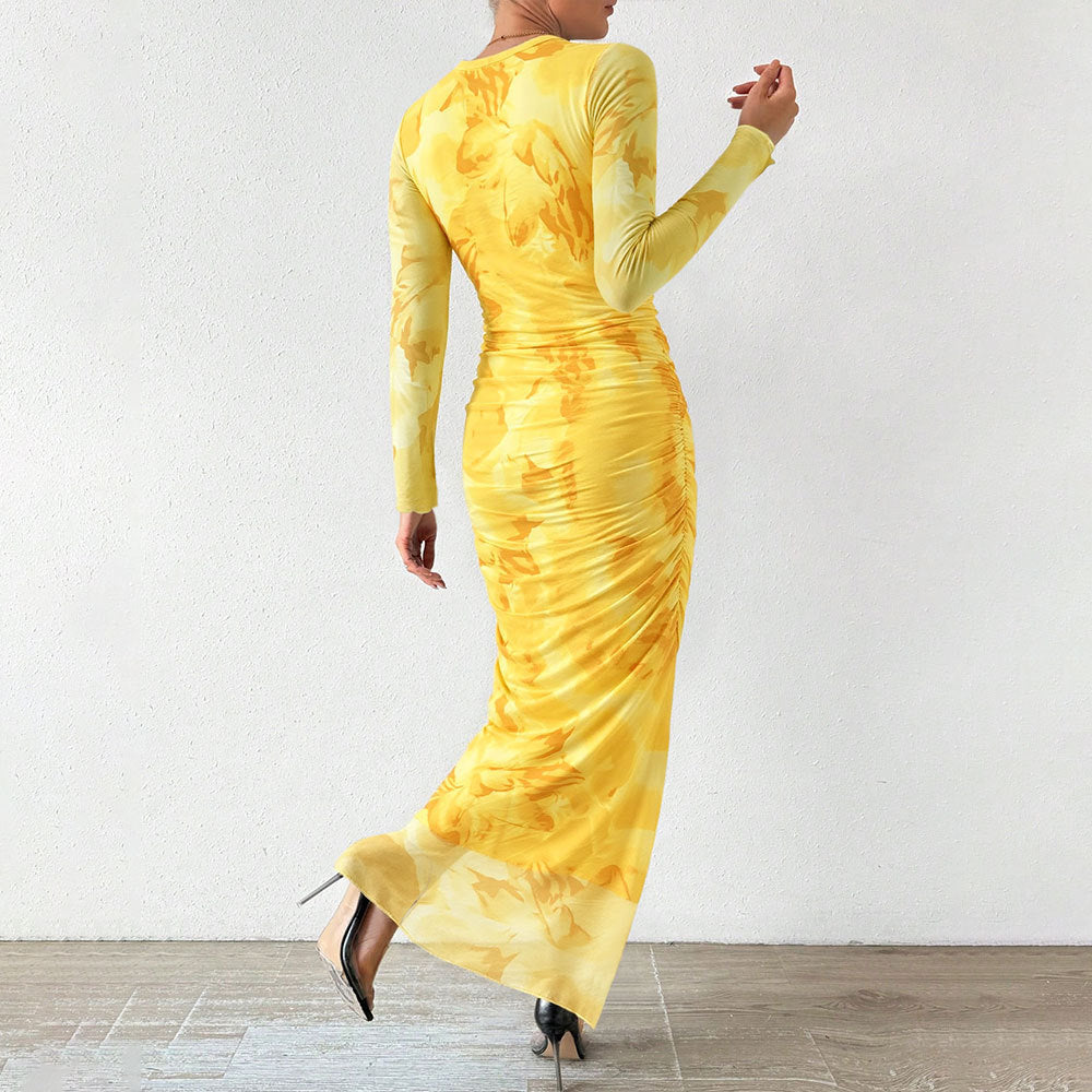 Robe maxi élégante pour femmes avec motif floral et coupe longue Levoire
