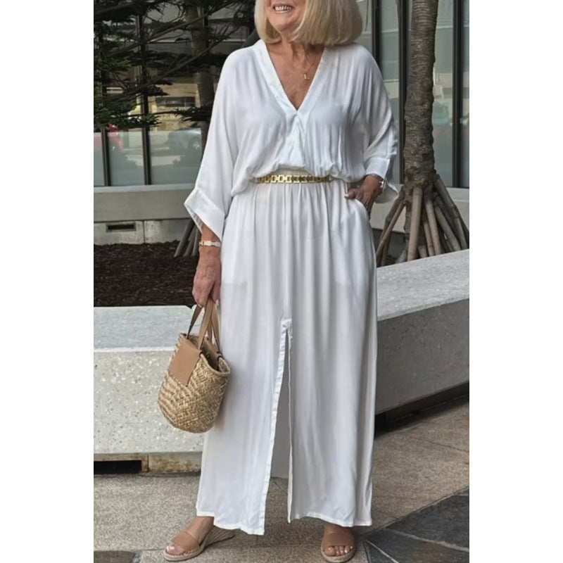 Levoire | Rento V-découpe fente Robe unie Blanc