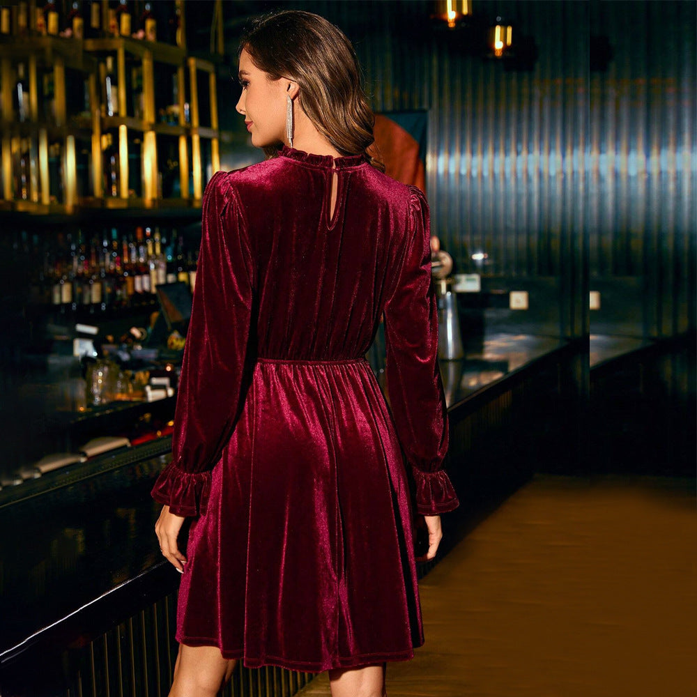 Robe de soirée en velours pour femme avec longues manches bouffantes et taille élastique Levoire