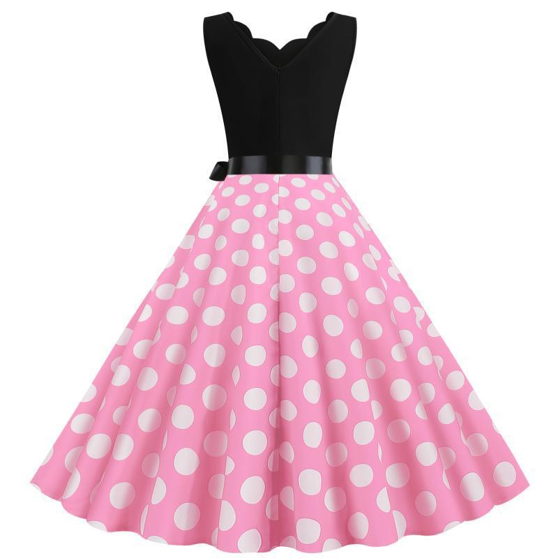Robe swing pour femmes avec décolleté en V profond et motif à pois délicat Levoire