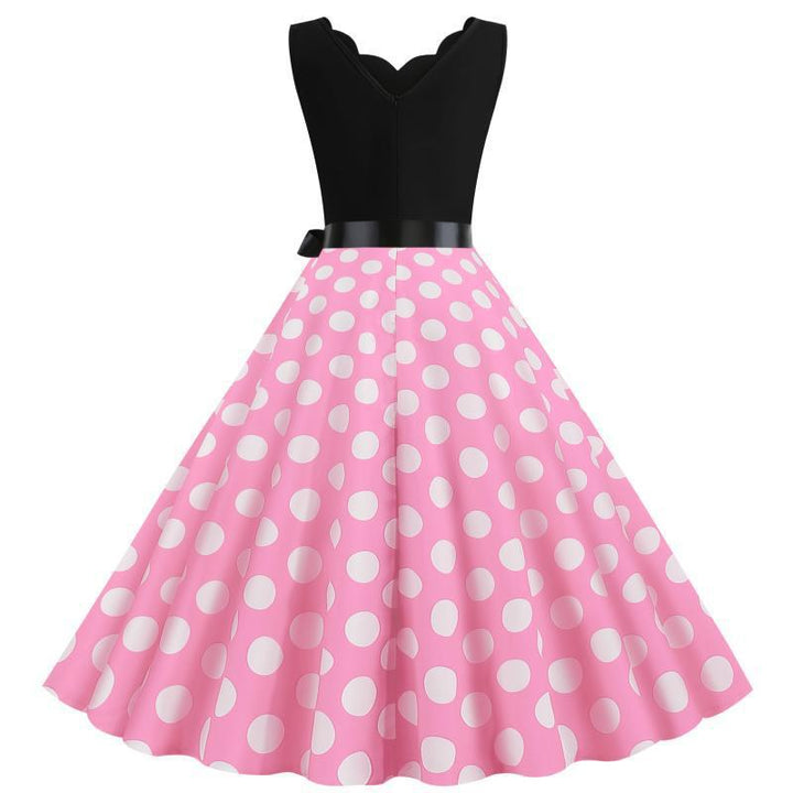 Robe swing pour femmes avec décolleté en V profond et motif à pois délicat Levoire