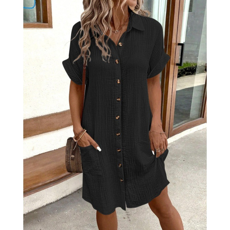 Levoire | Robe en lin à encolure en V avec boutons en coton Noir