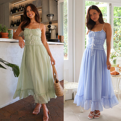 Robe Maxi à Bretelles pour Femmes avec Détails de Laçage Réglables Levoire