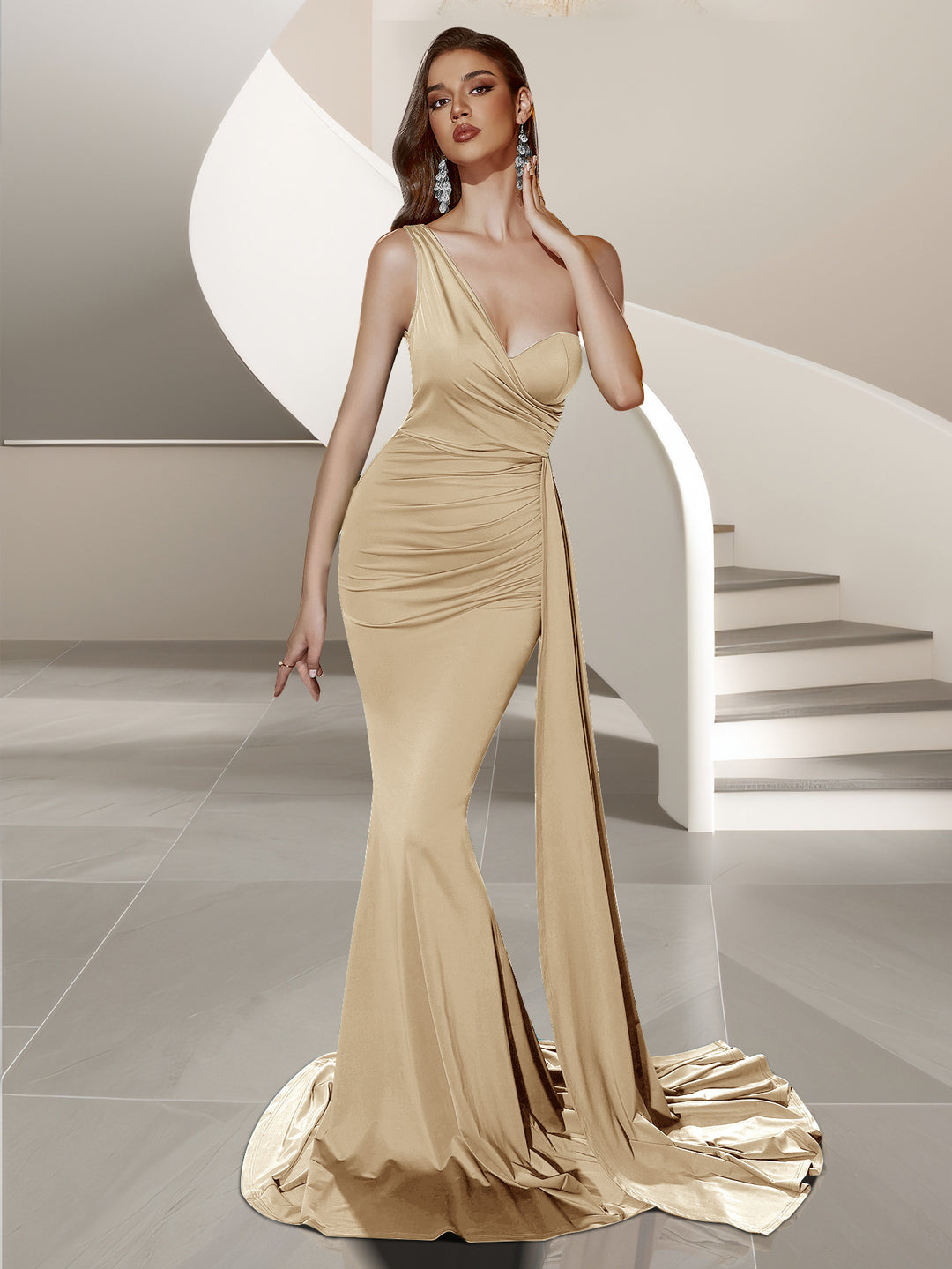 Robe de soirée formelle pour femmes avec design asymétrique et tissu fluide Levoire