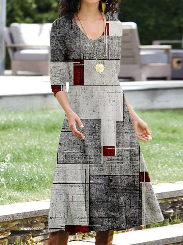 Levoire | Rennbörssi Impression Col rond Trois-quatre pièces Manches Robe Gris