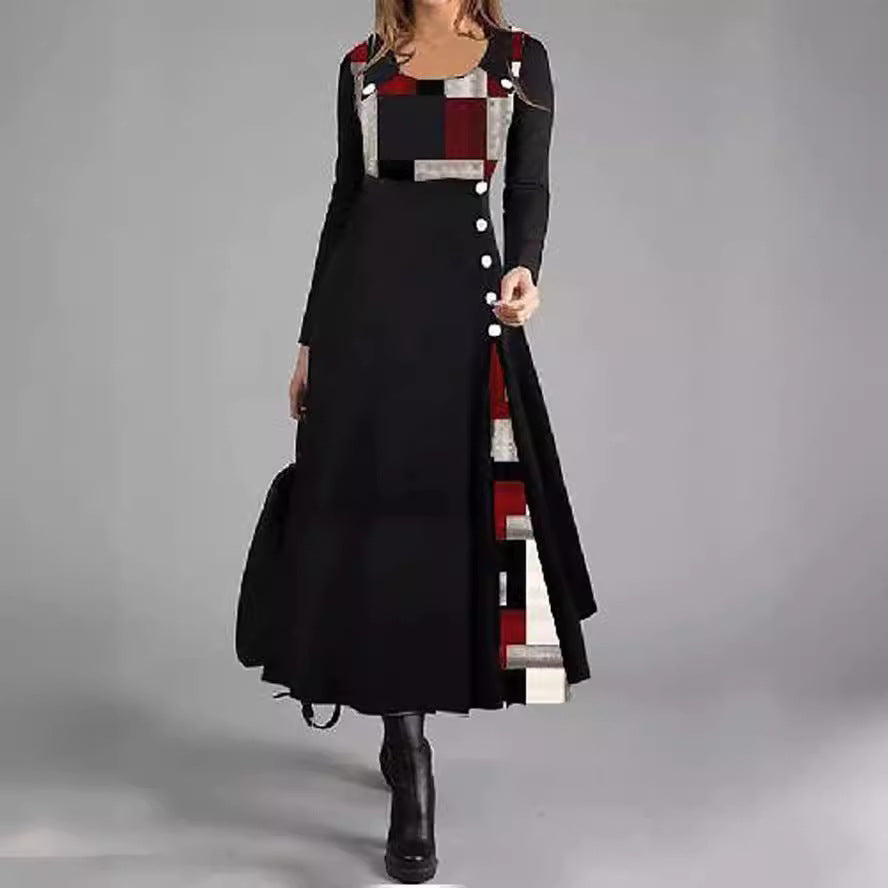 Levoire | Chic V Couleur graphique bouton rond Flare Robe