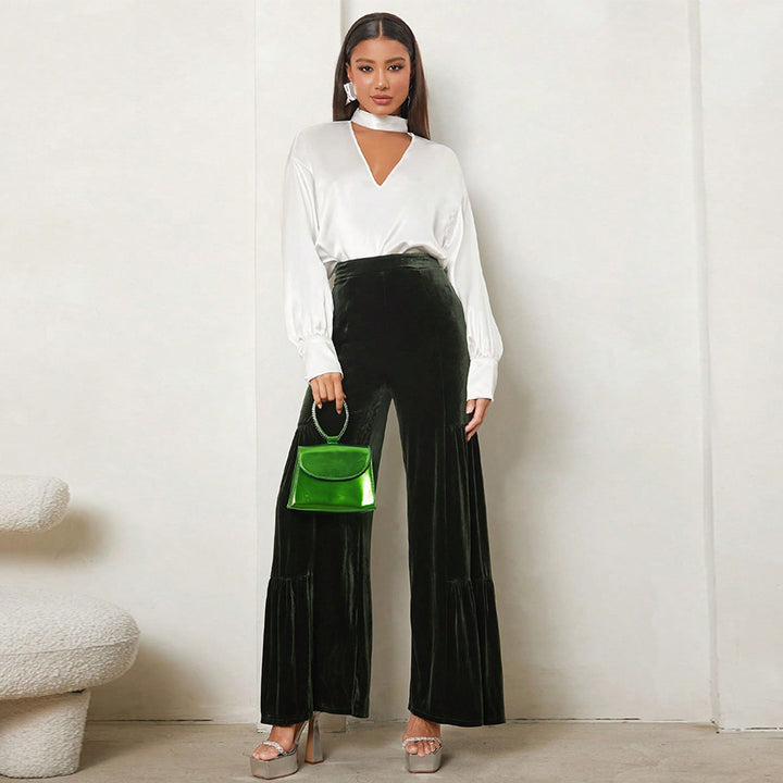 Pantalons larges en velours pour femmes avec détails froncés Levoire