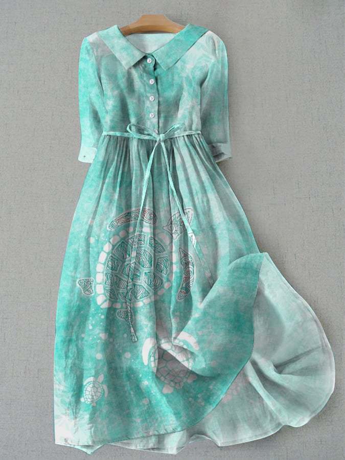 Levoire | Robe chemise midi imprimée élégante à un bouton Émeraude