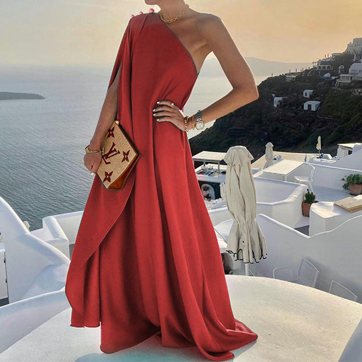 Levoire | Robe à une épaule Temperamentti Été Robe unie Rot