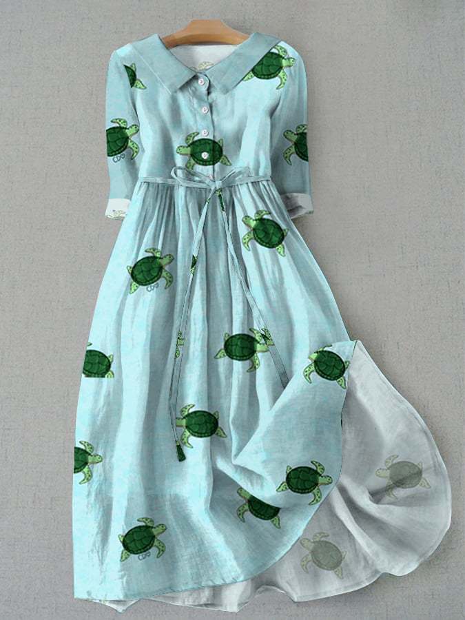 Levoire | Robe chemise midi imprimée élégante à un bouton émeraude