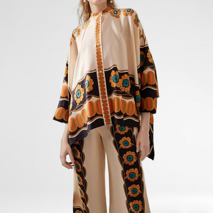 Haut kaftan floral pour femme avec détail de bouton Levoire