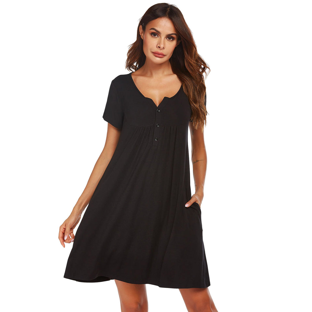 Levoire | Modal-robe de nuit Printemps Été Manches courtes Poche Nuit