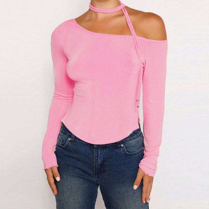 Top femme à manches longues avec coupe asymétrique et ceinture stylée Levoire
