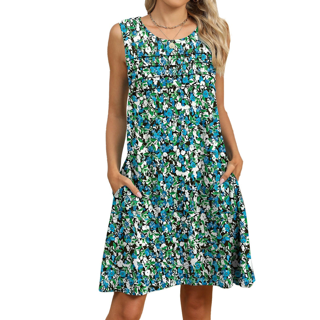 Levoire | Robe décontractée confortable avec détails de poche petite fleur verte
