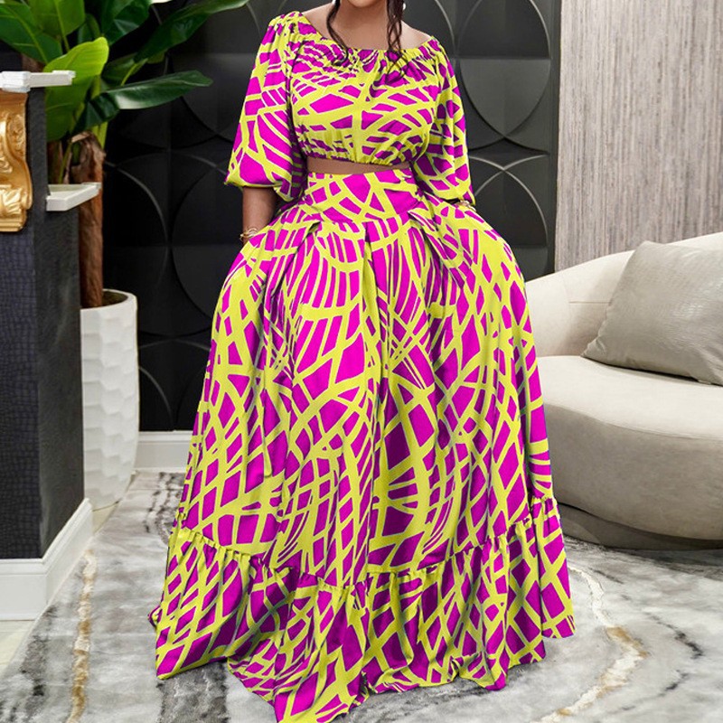 Levoire | Set de jupe imprimée Trendikeri avec design croisé Magenta