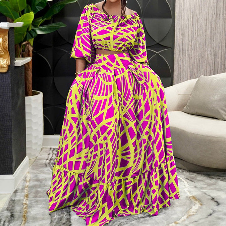 Levoire | Set de jupe imprimée Trendikeri avec design croisé Magenta
