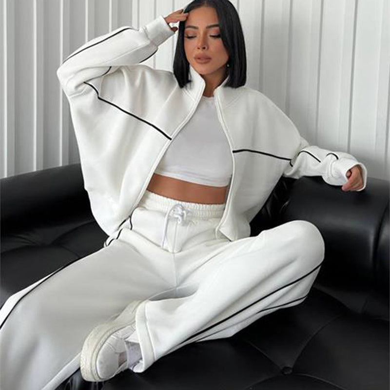 Levoire | Trendy Camp Cardigan Sweatshirt Deux-en-un Pantalons Rayés Set
