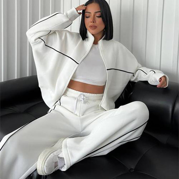 Levoire | Trendy Camp Cardigan Sweatshirt Deux-en-un Pantalons Rayés Set