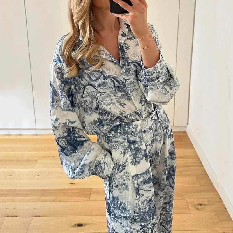 Ensemble Élégant Femme en Deux Pièces avec Coupe Ample et Motif Floral Levoire