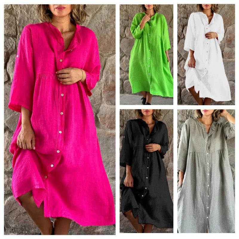 Levoire | Élégant Uni Col montant à manches longues Robe Grand stock, 5XL 360g
