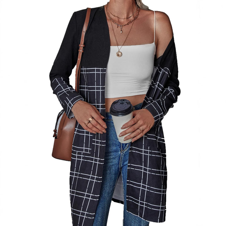Blazer long pour femmes avec motif à carreaux graphiques Levoire