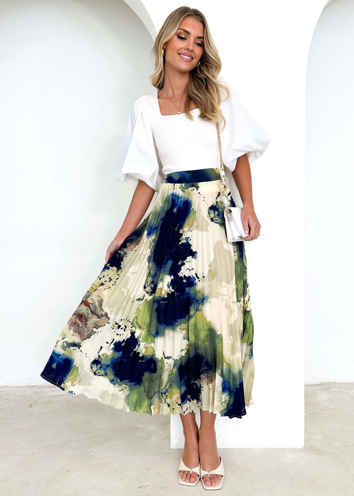 Jupe plissée pour femmes avec motif floral et taille élastique Levoire