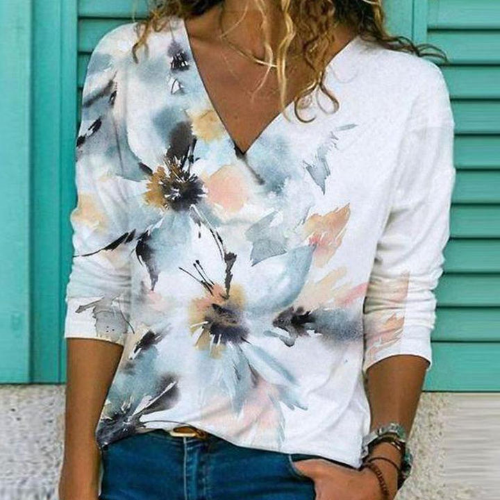 Levoire | Rento Print V-col Vêtements à manches longues T-shirt
