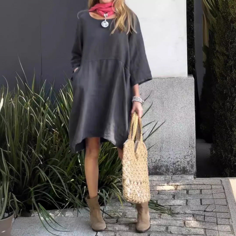 Levoire | Rento Non combiné Ample Poches Coton-Lin Robe gris foncé