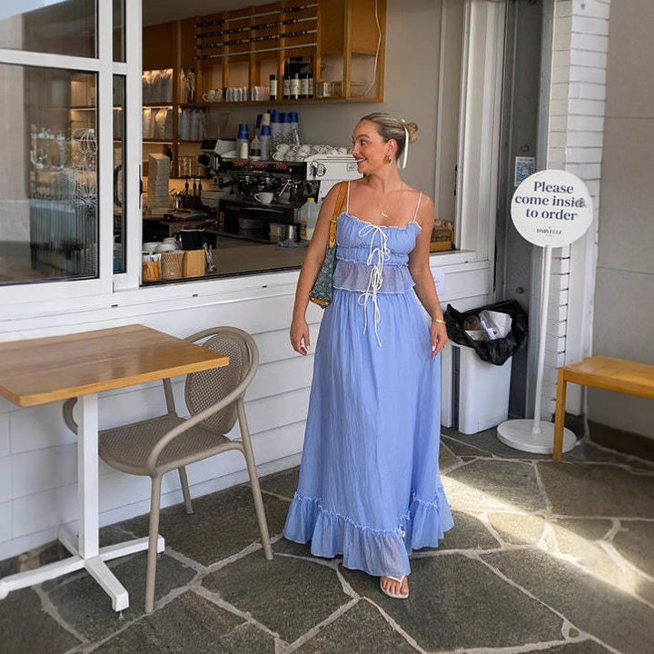 Robe Maxi Aérée pour Femmes avec Détails Volants et Encolure Ajustable Levoire