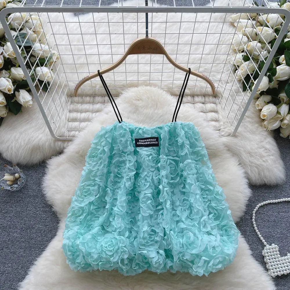 Levoire | Haut court avec des fleurs en 3D Minzivert - Vert menthe Taille libre