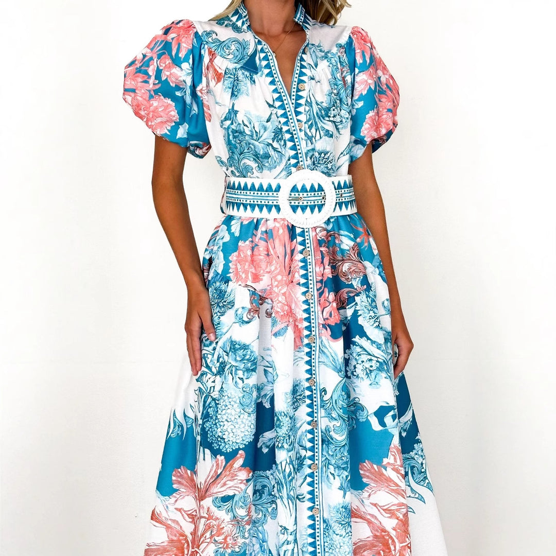 Robe maxi élégante pour femmes avec des motifs floraux et des manches volumineuses Levoire