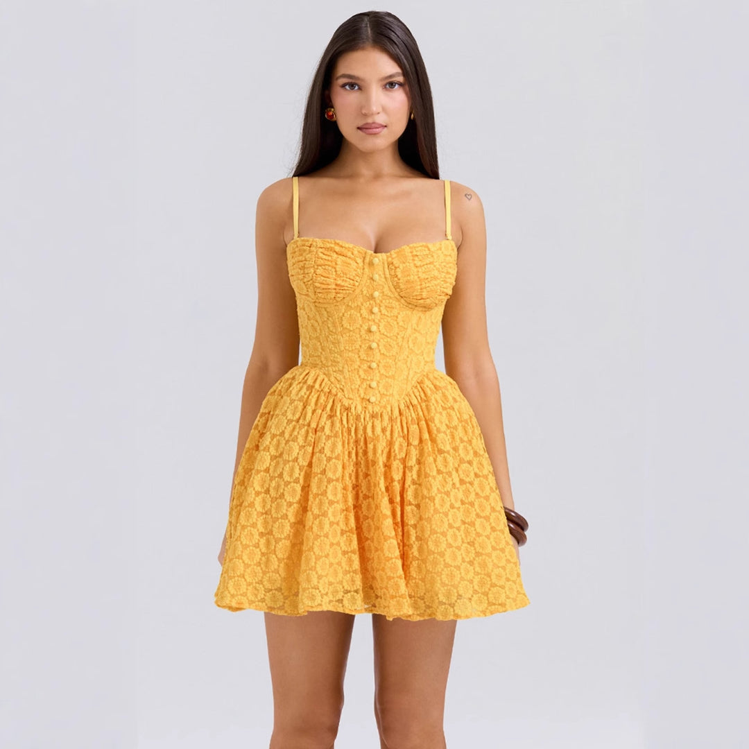 Robe Mini Charmante pour Femmes avec Haut Structuré et Jupe Fluide Levoire