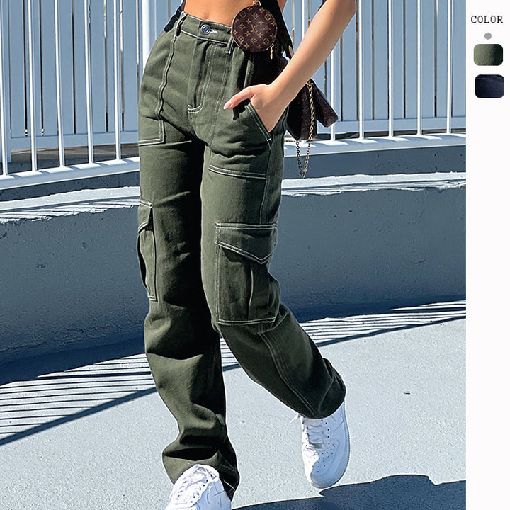 Pantalons cargo pour femmes au style urbain décontracté avec taille haute et poches latérales pratiques Levoire