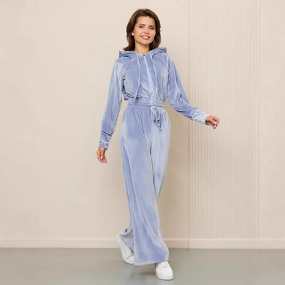 Levoire | Confortable Hopeafox-Velours-Hoodie-Couleur-Pantalon-Set