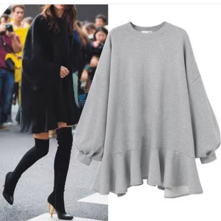 Robe sweat-shirt surdimensionnée pour femmes avec ourlet volumineux à volants Levoire