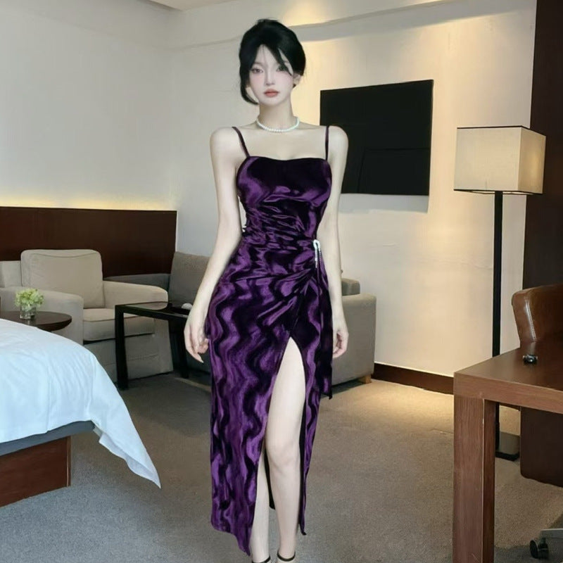 Levoire | Robe Bodycon rayée à composition de blocs de couleurs remarquables Violet