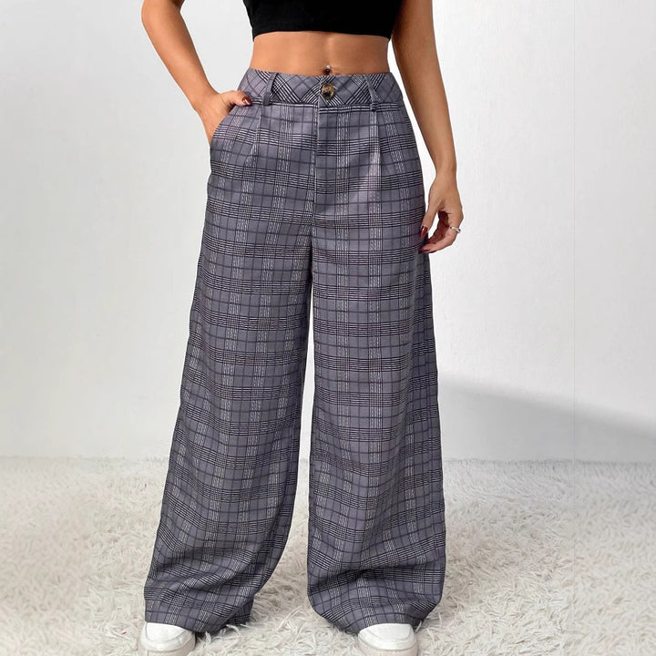 Pantalon large à carreaux pour femmes Levoire