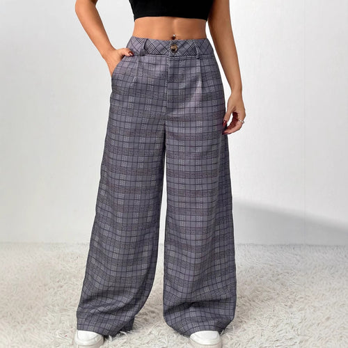 Pantalon large à carreaux pour femmes Levoire