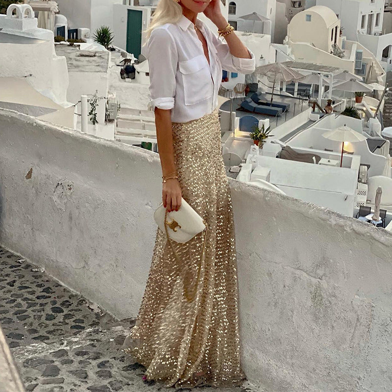 Levoire | Glamoureux Paillettes Jupe Longue
