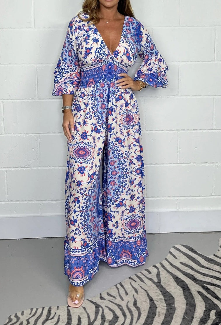 Combinaison féminine avec design floral et manches évasées larges Levoire