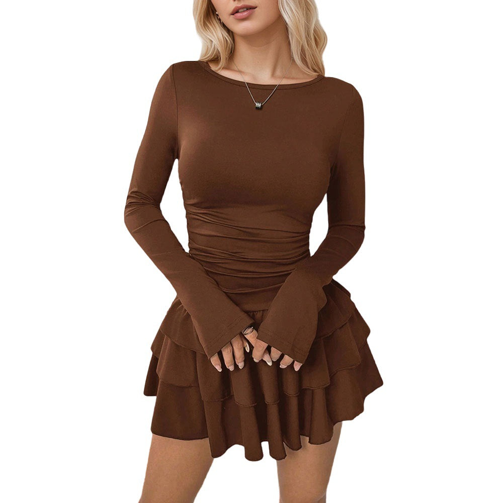 Robe à volants pour femmes avec manches longues et design simple Levoire