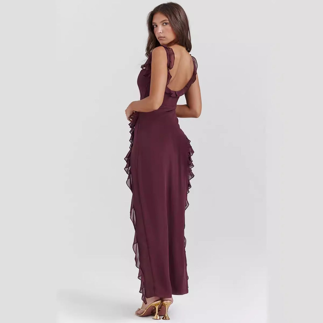 Robe asymétrique élégante pour femmes avec détails en volants et motif floral Levoire