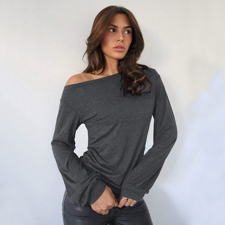 Chemise à manches longues décontractée pour femmes, à épaules dénudées, avec des détails de volants élégants Levoire