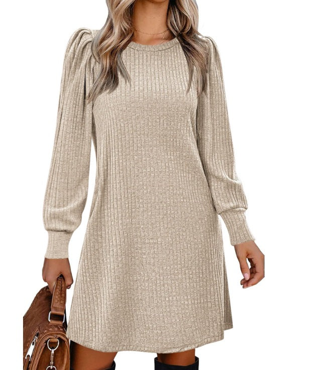 Robe pull femme avec tricot à côtes décontracté et élégantes manches bouffantes Levoire