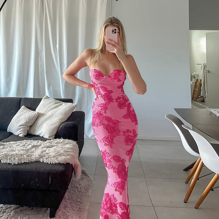 Robe de soirée élégante pour femmes avec bordure en dentelle florale Levoire
